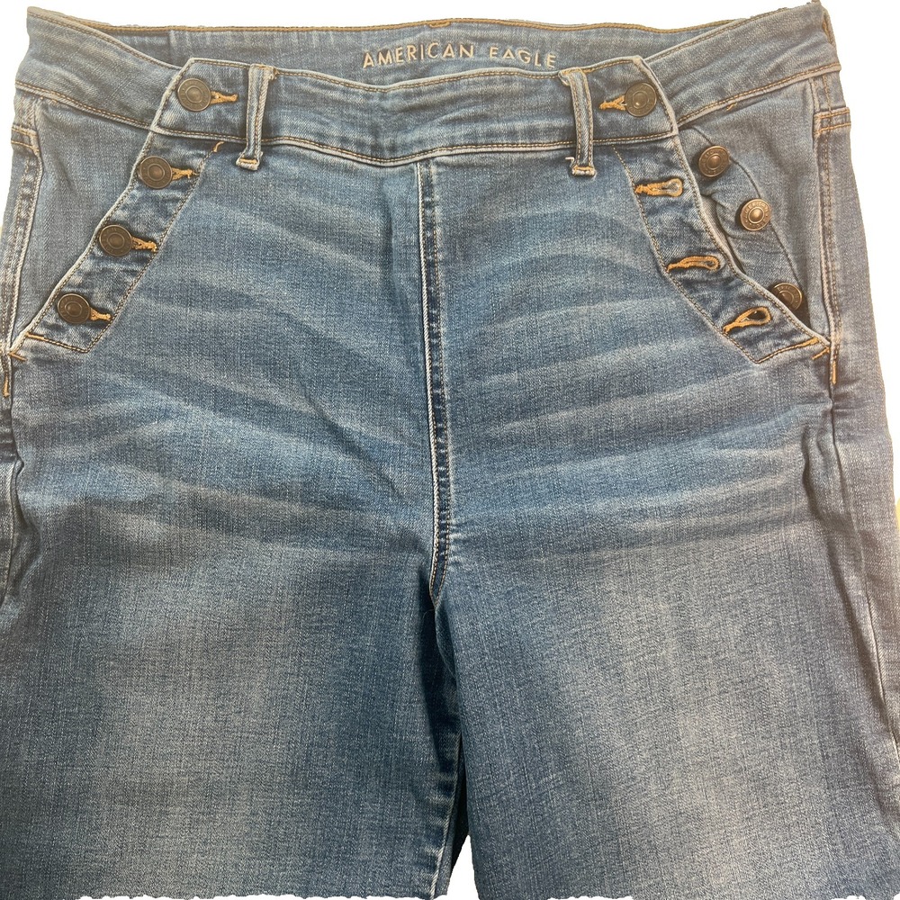 American Eagle Women's Sailor Jeans Size 16 Buttons Wide Leg Stretch W34 L32